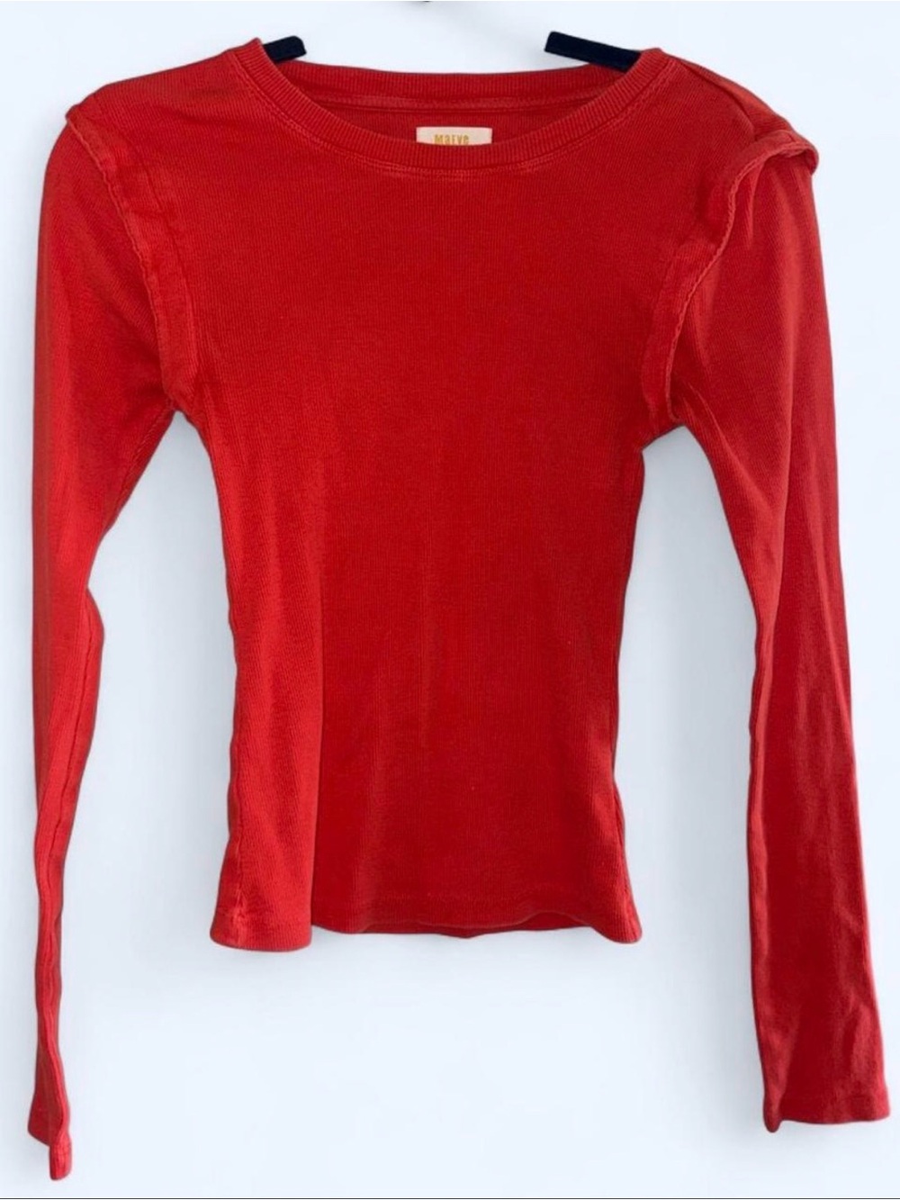 Maeve by Anthropologie Long Sleeve Ribbed Top Size Small Red